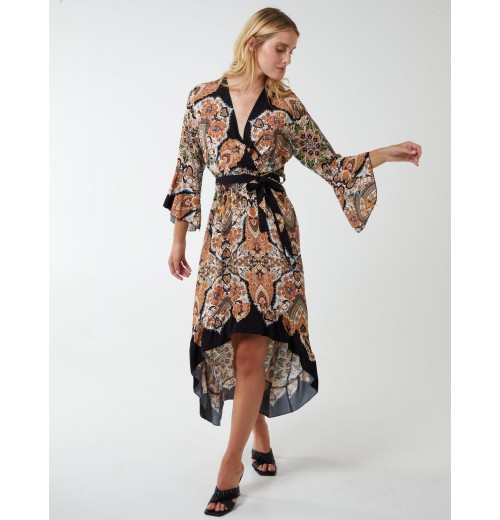 Paisley Wrap Kimono Style Hi Lo Dress Paisley Wrap Kimono Style Hi Lo Dress