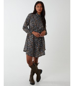Multi Floral Print Mini Shirt Dress