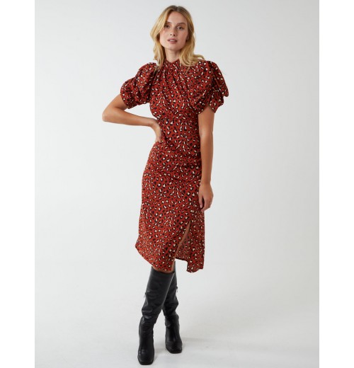 Leopard Print Ruched Side Midi Dress Leopard Print Ruched Side Midi Dress