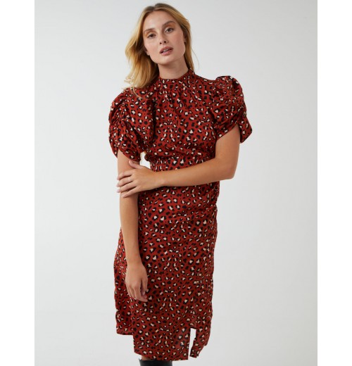 Leopard Print Ruched Side Midi Dress Leopard Print Ruched Side Midi Dress