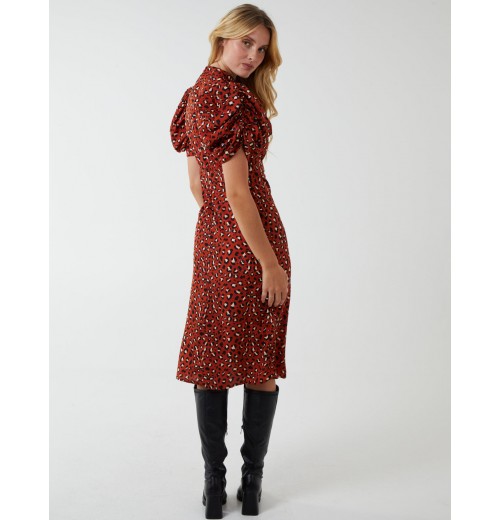Leopard Print Ruched Side Midi Dress Leopard Print Ruched Side Midi Dress