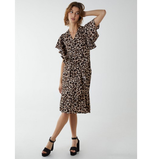 Leopard Print Wrap Ruffle Midi Dress Leopard Print Wrap Ruffle Midi Dress