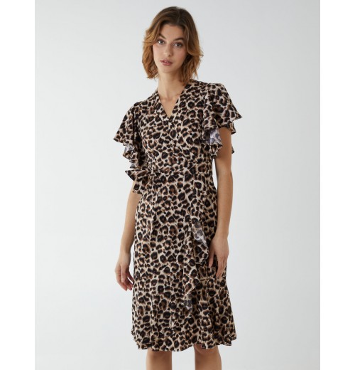 Leopard Print Wrap Ruffle Midi Dress Leopard Print Wrap Ruffle Midi Dress