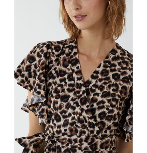 Leopard Print Wrap Ruffle Midi Dress Leopard Print Wrap Ruffle Midi Dress
