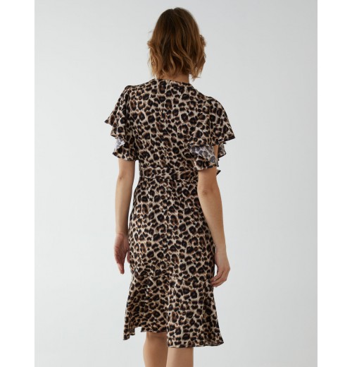Leopard Print Wrap Ruffle Midi Dress Leopard Print Wrap Ruffle Midi Dress