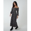 Puff Sleeve Square Neck Shirred Midi Dress Puff Sleeve Square Neck Shirred Midi Dress
