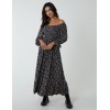 Puff Sleeve Square Neck Shirred Midi Dress Puff Sleeve Square Neck Shirred Midi Dress