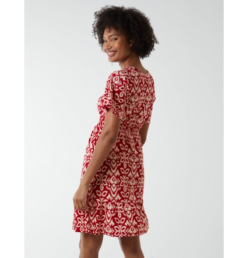 V Neck Shirred Mini Tea Dress With Split V Neck Shirred Mini Tea Dress With Split