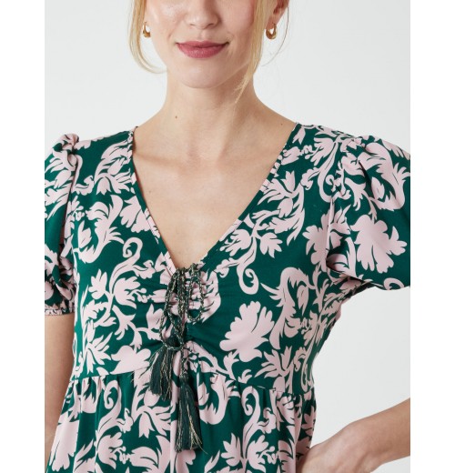 V Neck Trapeze Dress With Chanelled Bust V Neck Trapeze Dress With Chanelled Bust