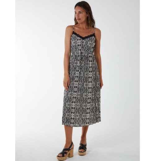 Pleated Midi Slip Dress With Lace Trim Pleated Midi Slip Dress With Lace Trim