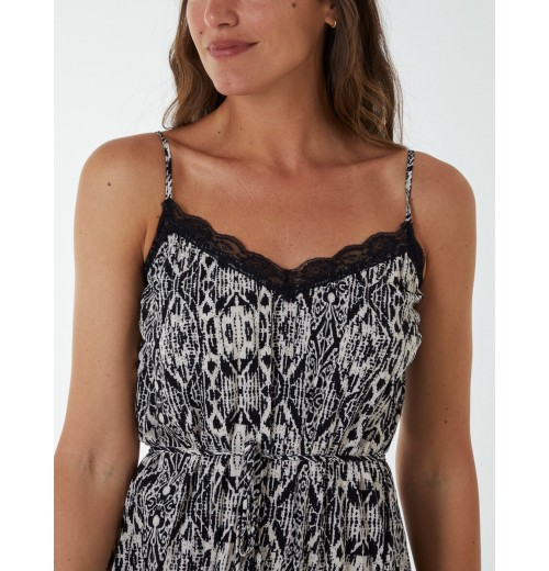 Pleated Midi Slip Dress With Lace Trim Pleated Midi Slip Dress With Lace Trim