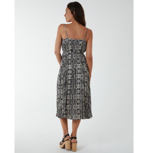 Pleated Midi Slip Dress With Lace Trim Pleated Midi Slip Dress With Lace Trim