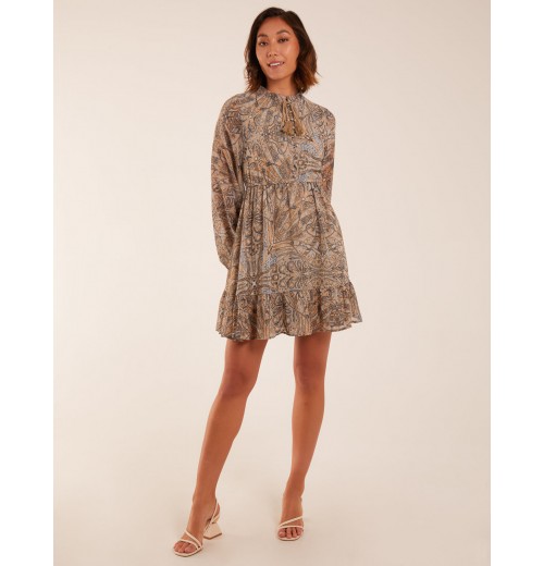 Button Through Tassel Peasant Mini Dress Button Through Tassel Peasant Mini Dress