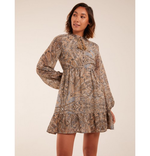 Button Through Tassel Peasant Mini Dress Button Through Tassel Peasant Mini Dress