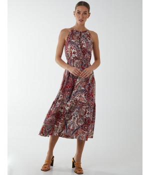 Paisley Halter Neck Keyhole Midi Dress