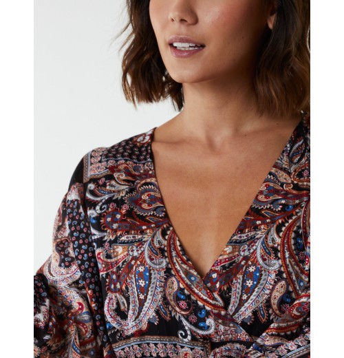 Paisley Wrap Front Pleated Kimono Sleeve Dress Paisley Wrap Front Pleated Kimono Sleeve Dress