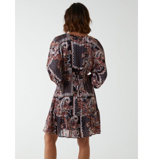 Paisley Wrap Front Pleated Kimono Sleeve Dress Paisley Wrap Front Pleated Kimono Sleeve Dress