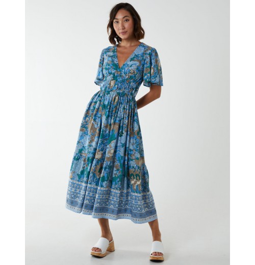 V Neck Ruffle Detail Tiered Midi Dress V Neck Ruffle Detail Tiered Midi Dress