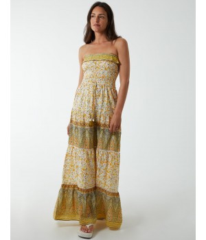 Bandeau Shirred Maxi Dress