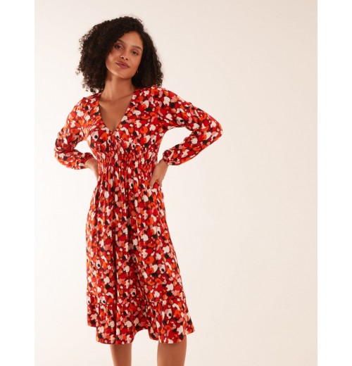 V Neck Shirred Waist Midi Dress V Neck Shirred Waist Midi Dress