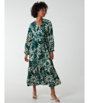 Abstract Floral Belted Maxi Dress