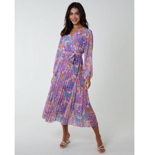 Paisley Wrap Pleated Dress Paisley Wrap Pleated Dress