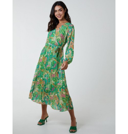 Paisley Wrap Pleated Dress Paisley Wrap Pleated Dress