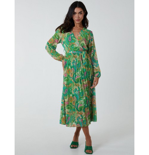 Paisley Wrap Pleated Dress Paisley Wrap Pleated Dress