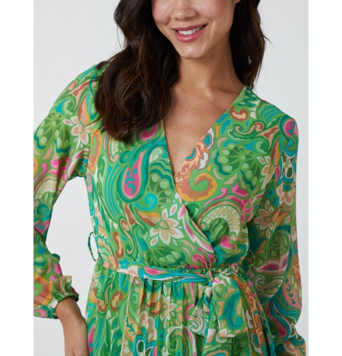Paisley Wrap Pleated Dress Paisley Wrap Pleated Dress