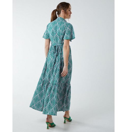 Diamond Print Angel Sleeve Maxi Dress Diamond Print Angel Sleeve Maxi Dress