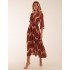 Chiffon Swirl Print Wrap Front Maxi Dress