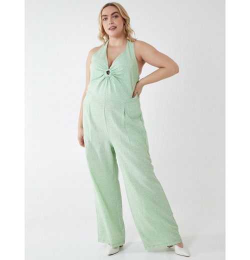 Curve Halter Neck Culotte Green Jumpsuit Curve Halter Neck Culotte Green Jumpsuit