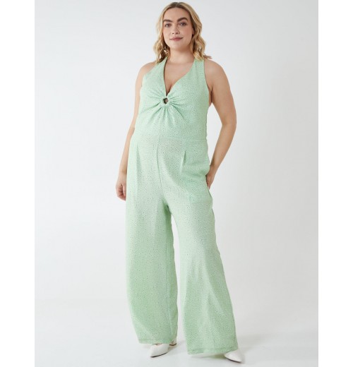 Curve Halter Neck Culotte Green Jumpsuit Curve Halter Neck Culotte Green Jumpsuit