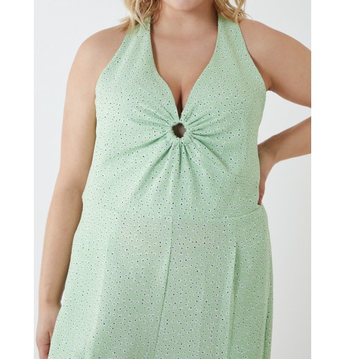 Curve Halter Neck Culotte Green Jumpsuit Curve Halter Neck Culotte Green Jumpsuit