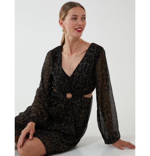V-Neck Long Sleeve Lurex Dress V-Neck Long Sleeve Lurex Dress