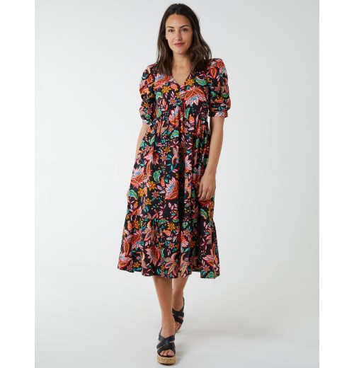 V-Neck Puff Sleeve Midi Dress V-Neck Puff Sleeve Midi Dress