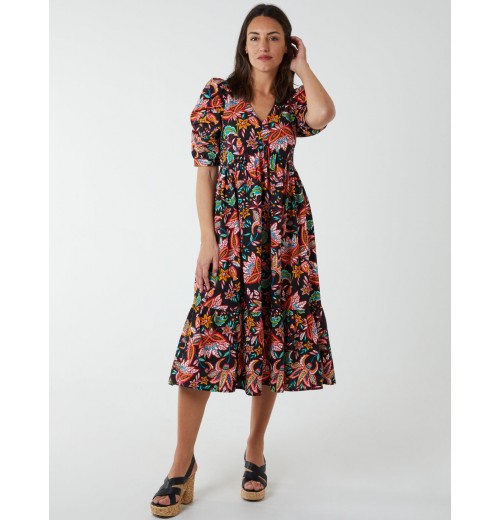 V-Neck Puff Sleeve Midi Dress V-Neck Puff Sleeve Midi Dress