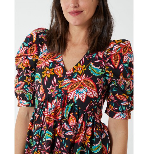 V-Neck Puff Sleeve Midi Dress V-Neck Puff Sleeve Midi Dress
