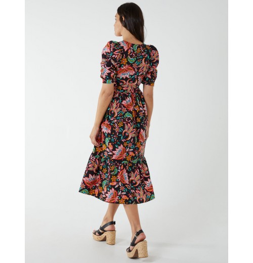 V-Neck Puff Sleeve Midi Dress V-Neck Puff Sleeve Midi Dress