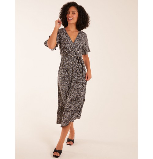 Leopard Wrap Cross Over Midi Dress Leopard Wrap Cross Over Midi Dress
